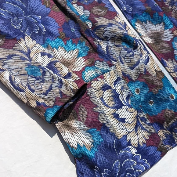 Vintage Tan Jay Floral Silky Open Front Cardigan with Shoulder Pads Woman 14 - Picture 4 of 10